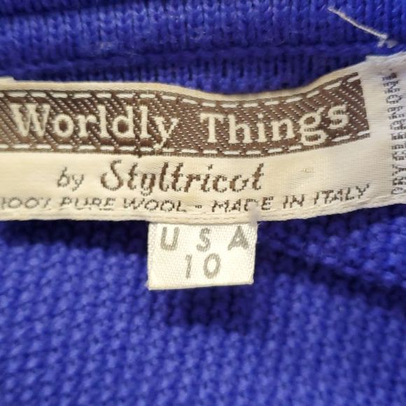 WORLDLY things by Styltricot, Royal blue 100% wool made in Italy sweater. Sz 10 - Picture 9 of 11